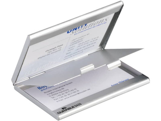 Portabiglietti da visita Durable BUSINESS CARD BOX DUO alluminio argento metallizz. fino a 10 biglietti - 243323