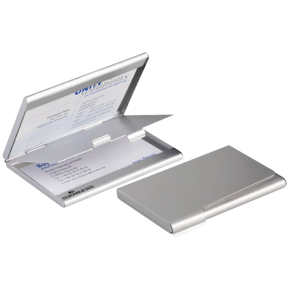 Portabiglietti da visita Durable BUSINESS CARD BOX DUO alluminio argento metallizz. fino a 10 biglietti - 243323