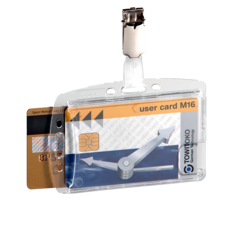 Portabadge Durable DUO 54x85mm con clip girevole trasparente Conf. 25 pezzi - 801319