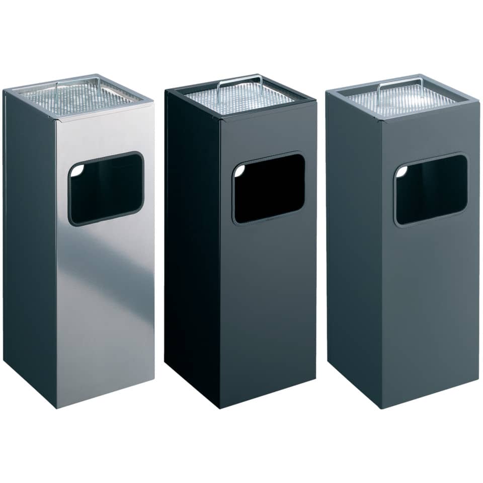 Posacenere Durable a colonna acciaio con sabbia e cestino base quadrata H 62 x Ø 25 cm argento metallizzato - 333123