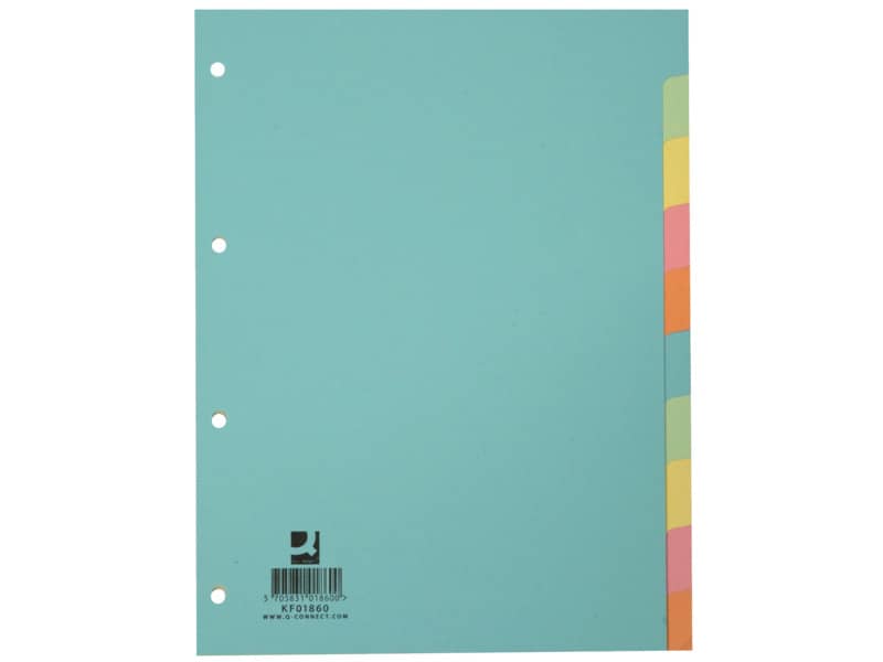 Divisori colorati Q-Connect assortiti 22,3x29,7 cm cartoncino manilla 10 fogli KF01860