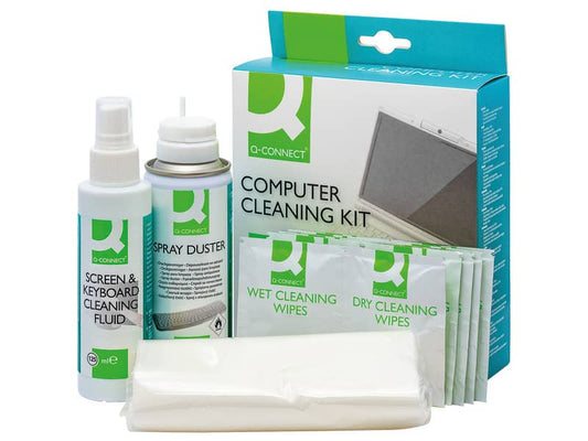Kit pulizia pc Q-Connect aria compressa, liquido detergente e salviette KF32155A