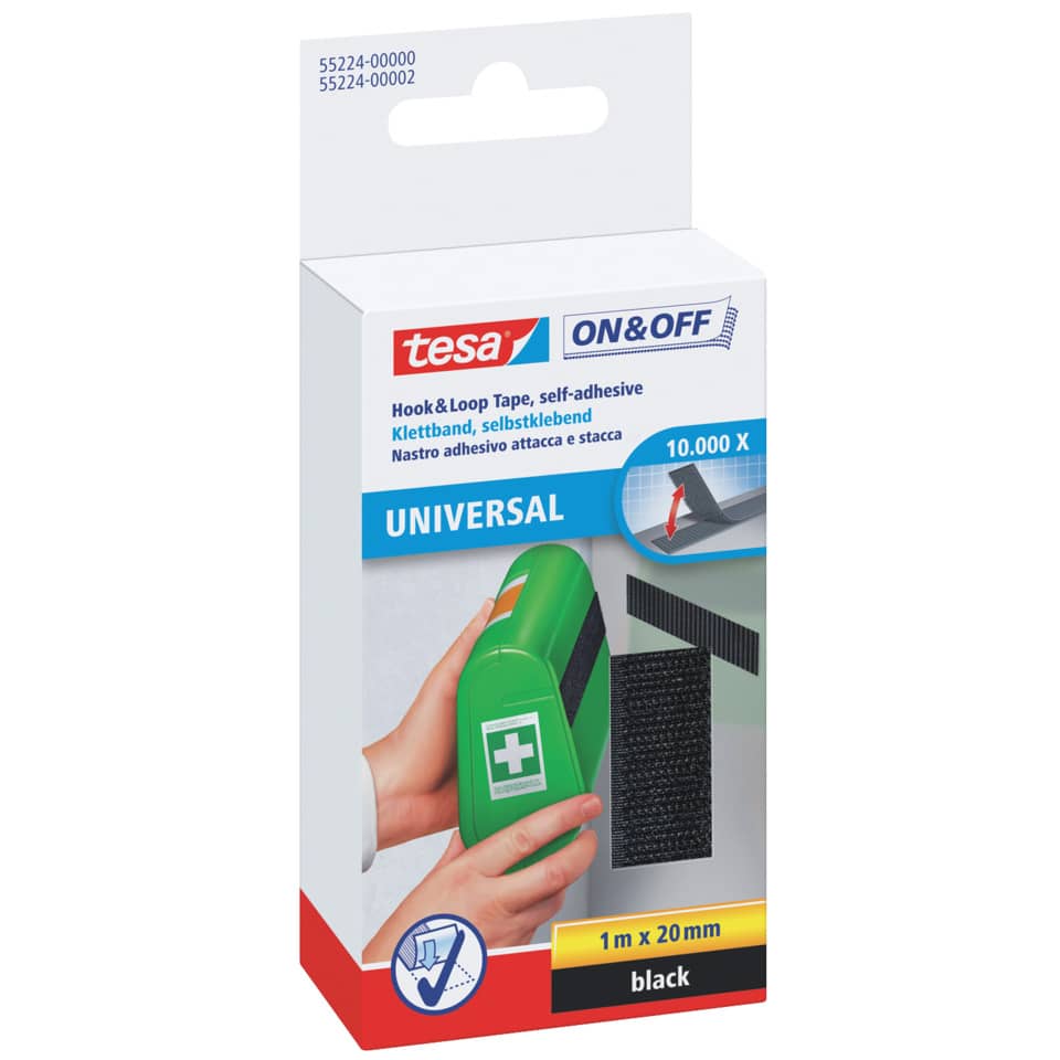 Nastro adesivo in tela tesa velcro On&Off universale autoadesivo nero 20 mm x 1 m - 55224-00000-02