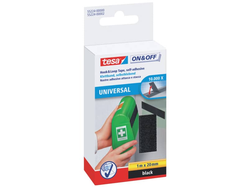 Nastro adesivo in tela tesa velcro On&Off universale autoadesivo nero 20 mm x 1 m - 55224-00000-02
