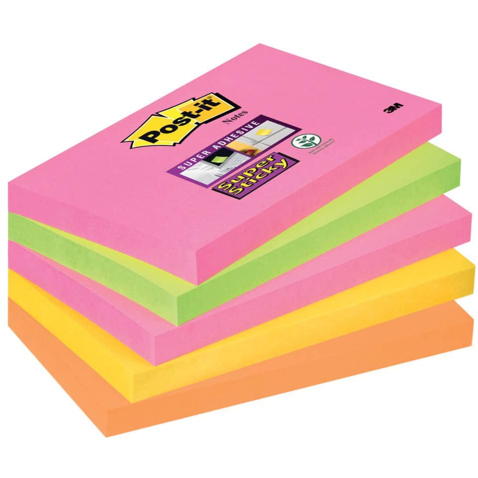 Foglietti riposizionabili Post-it® Super Sticky Cape Town 76x127 mm assortiti conf. 5 blocchetti da 90 ff - 655S-N