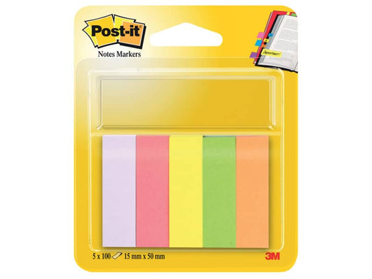 Segnapagina removibili in carta Post-it® Notes Markers neon assortiti 5 blocchetti da 100 fogli - 670-5