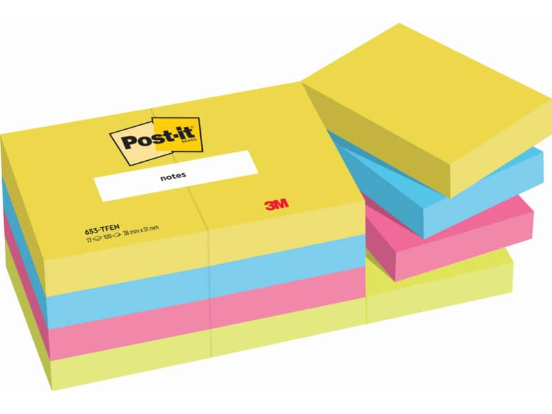 Foglietti riposizionabili Post-it® Notes Energy 51x38 mm neon assortiti conf. 12 blocchetti da 100 ff - 653-TFEN