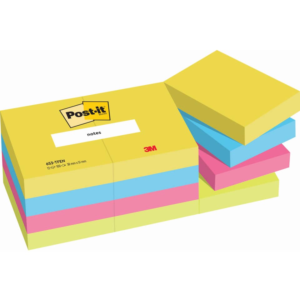 Foglietti riposizionabili Post-it® Notes Energy 51x38 mm neon assortiti conf. 12 blocchetti da 100 ff - 653-TFEN