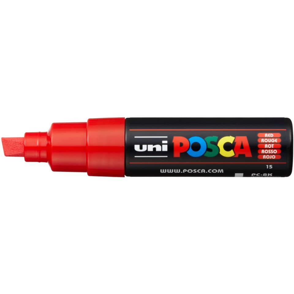 Marcatore a tempera POSCA Uni-Ball punta a scalpello 8 mm rosso M PC8K R