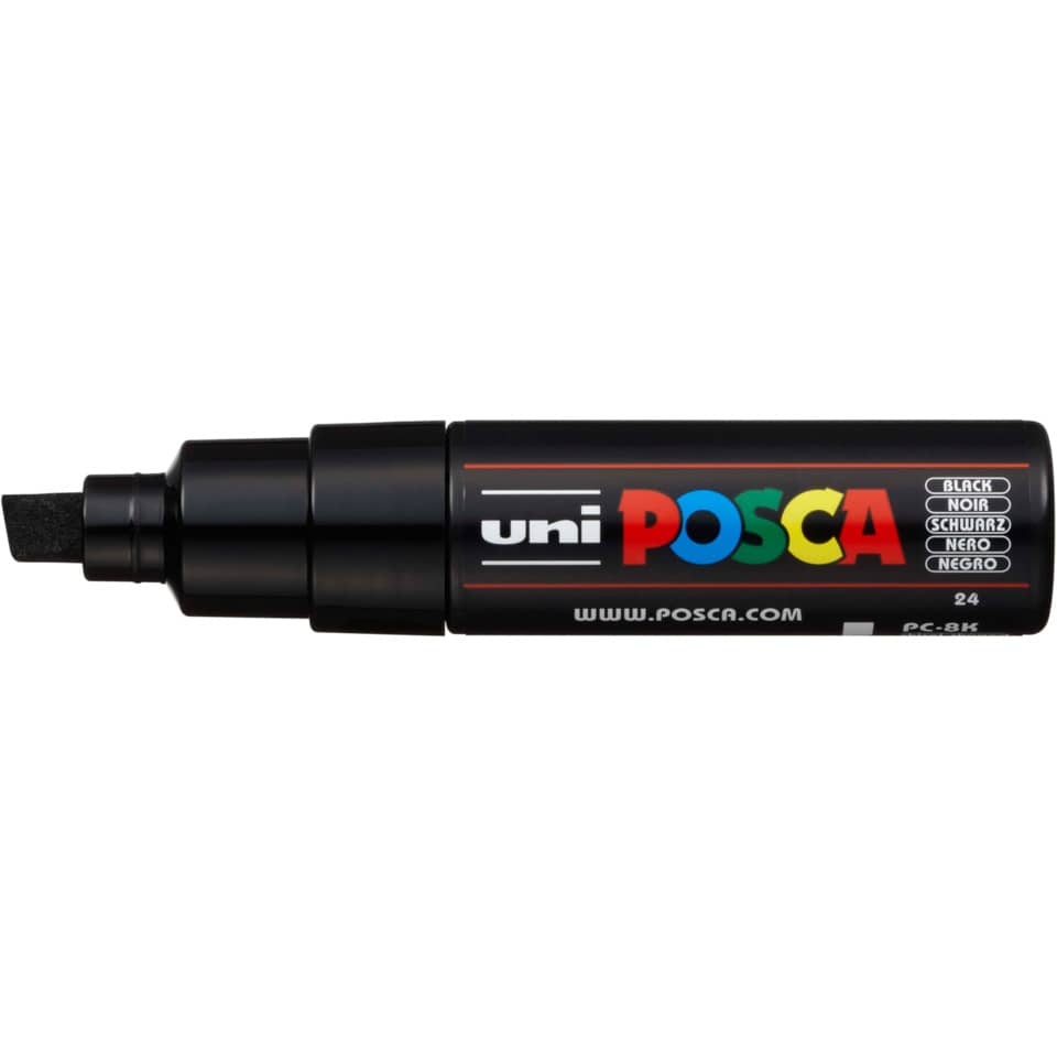 Marcatore a tempera POSCA Uni-Ball punta a scalpello 8 mm nero M PC8K N
