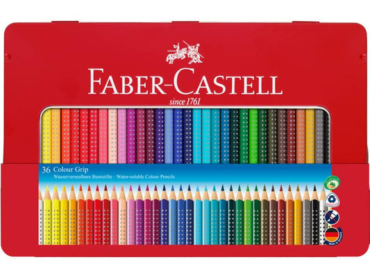 Matite colorate Faber-Castell Colour Grip assortiti astuccio di metallo da 36 - 112435