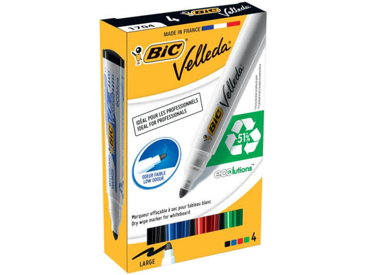 Marcatori per lavagne bianche BIC Velleda 1701 punta conica 1,5 mm assortiti astuccio da 4 - 904941