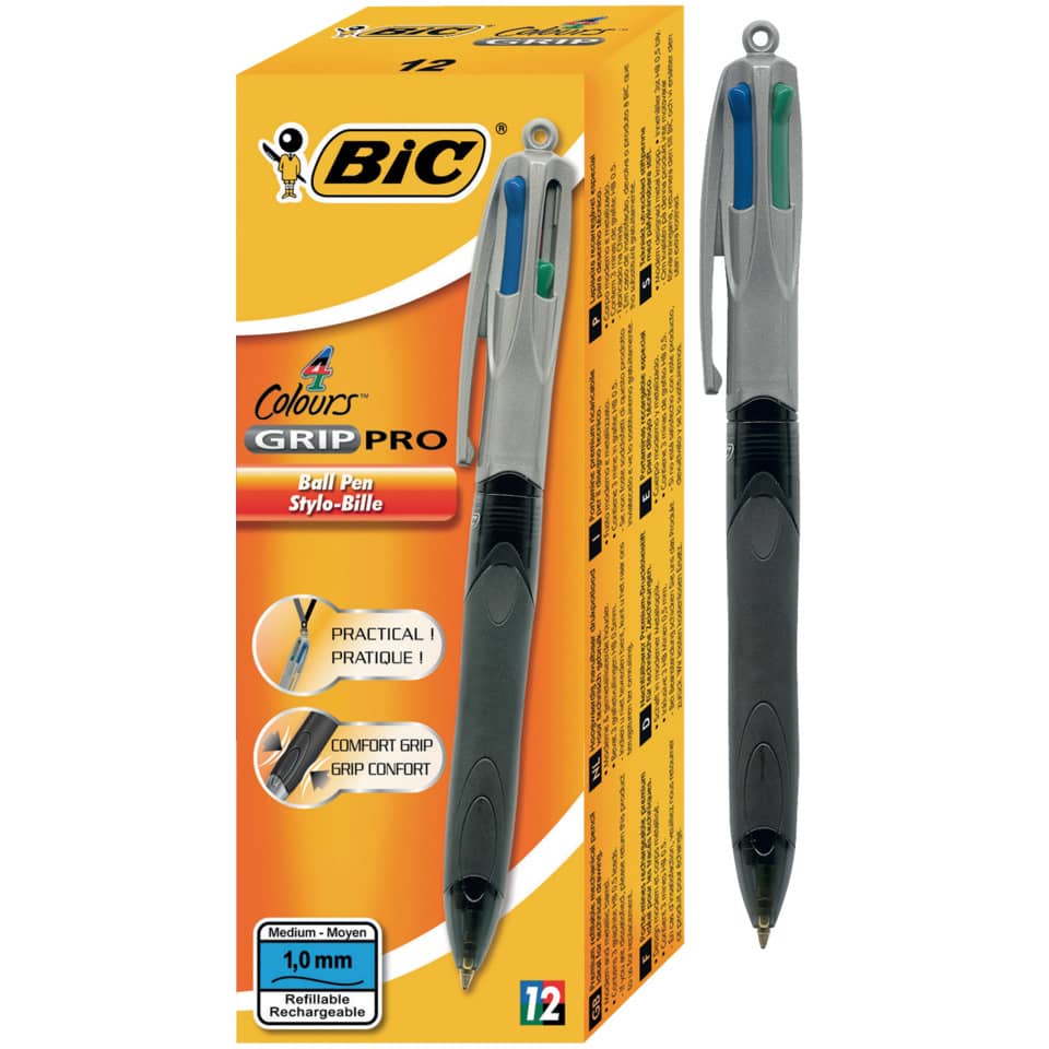 Penna a sfera a scatto BIC 4 Colours Grip Pro M 1 mm assortiti 8922931