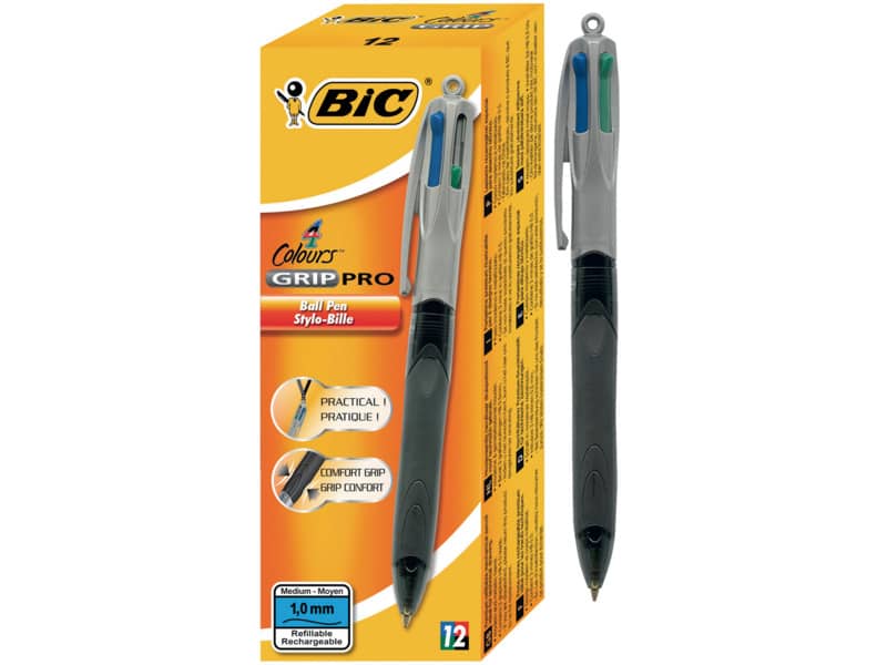 Penna a sfera a scatto BIC 4 Colours Grip Pro M 1 mm assortiti 8922931