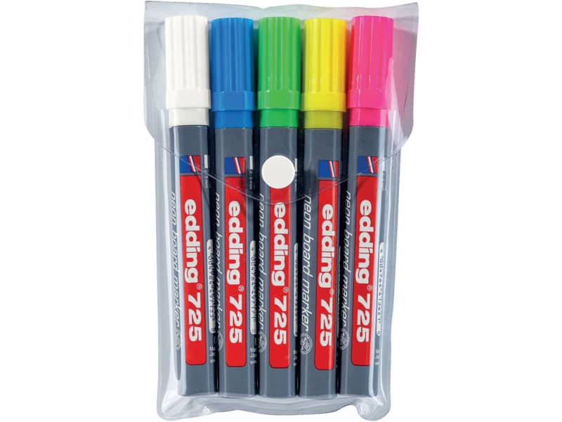 Marcatori Neon per lavagne edding 725 punta scalpello 2-5 mm assortiti confezione da 5 - 4-725-5