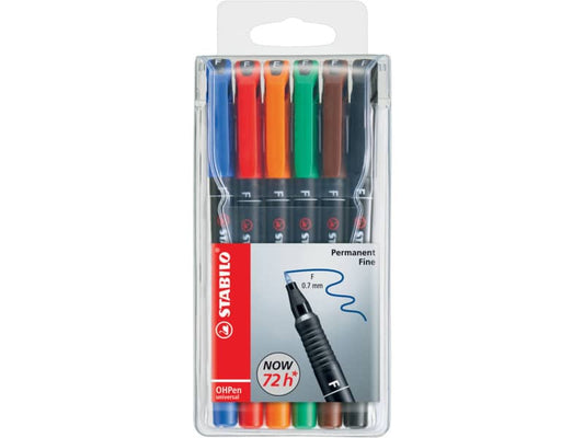 Penne Stabilo OHPen universal Fine (F) 0,7 mm assortiti astuccio da 6 - 842/6