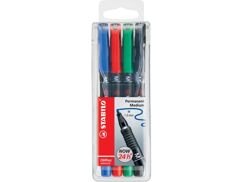 Penne Stabilo OHPen universal Medio (M) 1 mm assortiti astuccio da 4 - 843/4