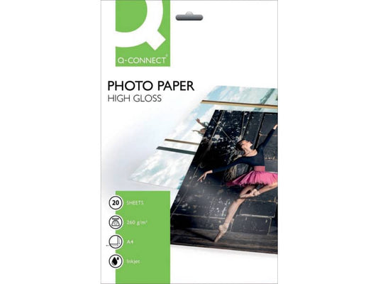 Carta fotografica Inkjet Q-Connect A4 bianco 260 g/m² lucida conf. da 20 fogli - KF02163