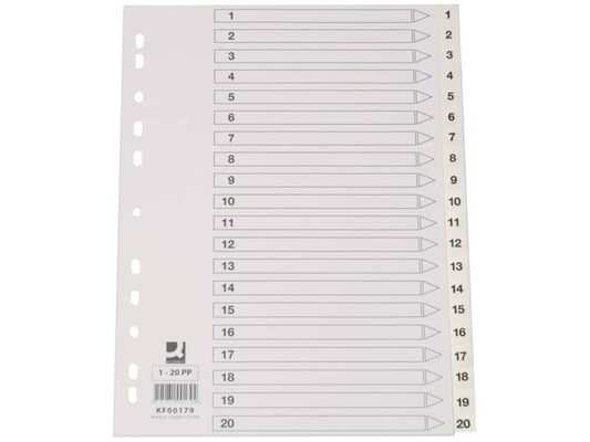 Divisore numerico Q-Connect bianco 22,5x29,7 cm ppl 1-20 KF00179