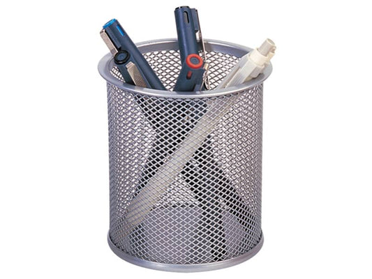 Portapenne in metallo Q-Connect h 10 cm / Ø 9 cm argento KF00846