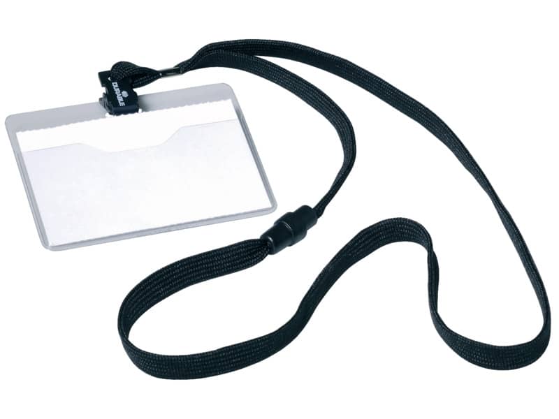 Portanomi DURABLE tasca aperta con cordoncino trasparente/nero 60x90mm conf. 10 - 813901
