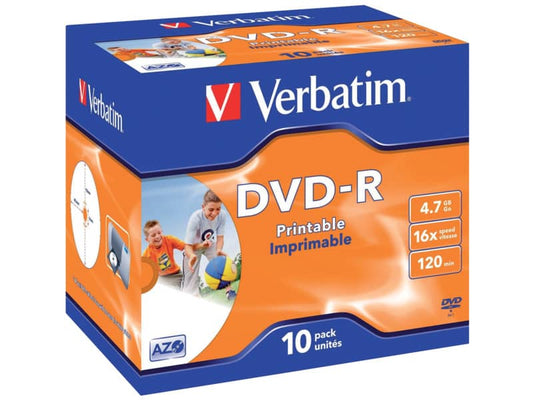 DVD-R Verbatim standard stampabile 4.7 GB - Velocità 16x Jewel Case conf. da 10 - 43521