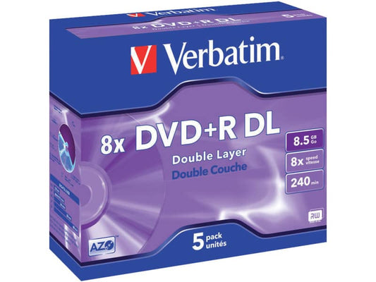 DVD+R Double Layer Verbatim Jewel case 8.5 GB - velocità 8x conf. da 5 - 43541