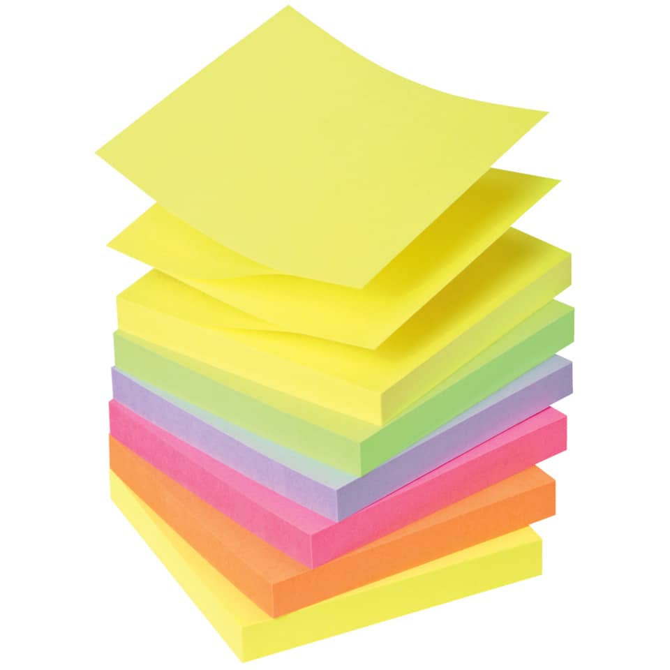 Foglietti colorati Post-it® Ricarica Z-Notes Super Sticky neon assortiti cf. 6 blocchetti da 100 ff - R330-NR