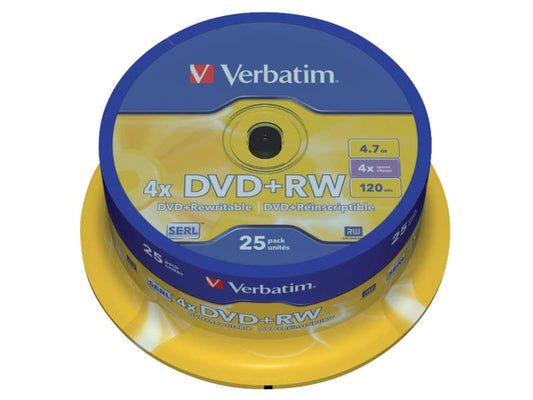 DVD+RW Verbatim 4x 4.7 GB in confezione da 25 dvd+rw - 43489