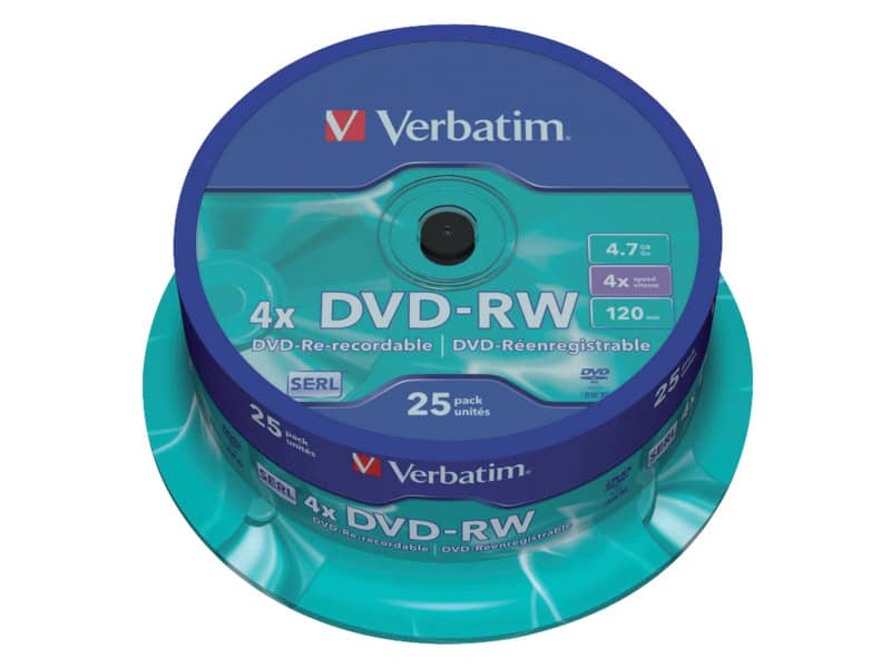 DVD-RW Verbatim 4.7 GB 4x Spindle Case in confezione da 25 dvd-rw - 43639