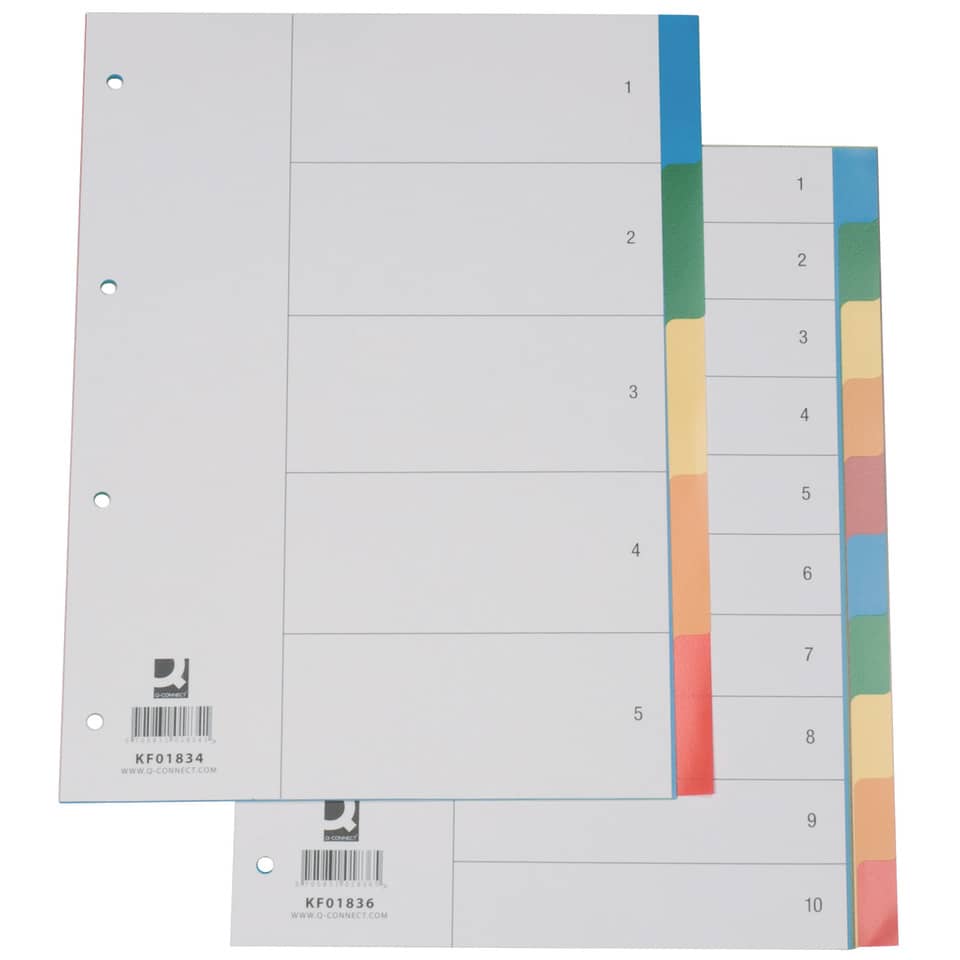 Divisori neutri Q-Connect tasti colorati 5 fogli KF01834