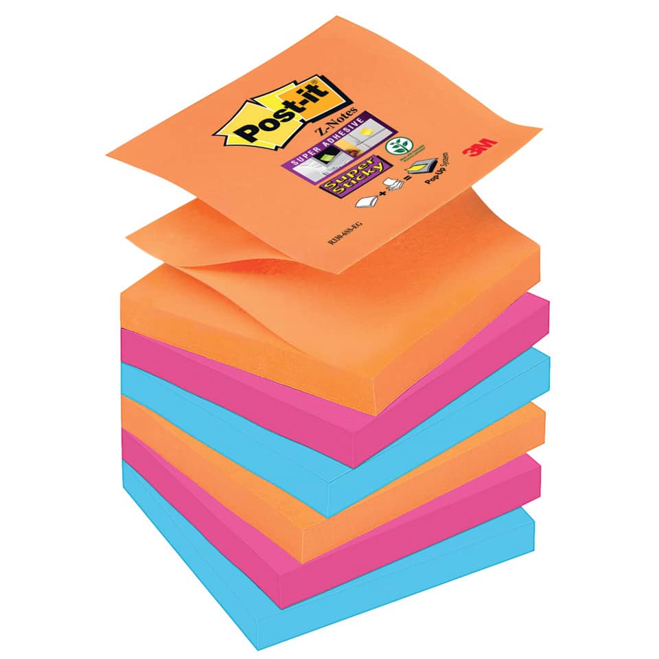 Foglietti riposizionabili Post-it® Ricarica Z-Notes Super Sticky assortiti Bangkok  6 bloc. da 90 ff - R330-6SS-EG