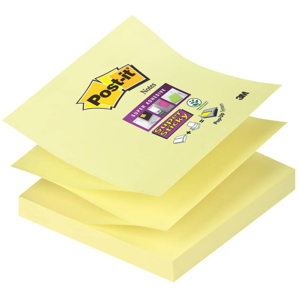 Foglietti riposiz. Post-it® Ricarica Z-Notes Super Sticky assortiti Giallo Canary™  bloc. da 90 ff - R330-12SS-CY