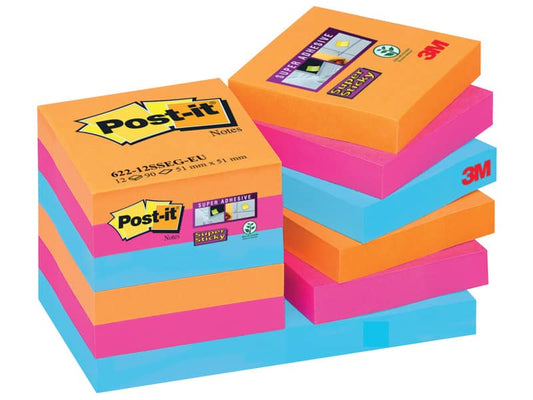 Foglietti riposizionabili Post-it® Super Sticky Bangkok 47,6x47,6 mm assortiti conf. 12 blocch. da 90 ff - 622-12SS-EG