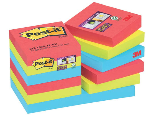 Foglietti riposizionabili Post-it® Super Sticky Bora Bora 47,6x47,6 mm assortiti conf. 12 blocc. da 90 ff - 622-12SS-JP