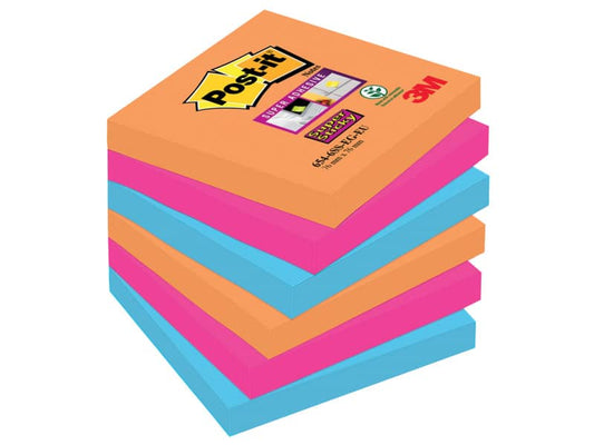 Foglietti riposizionabili Post-it® Super Sticky Bangkok 76x76 mm assortiti conf. 6 blocchetti da 90 ff - 654-6SS-EG