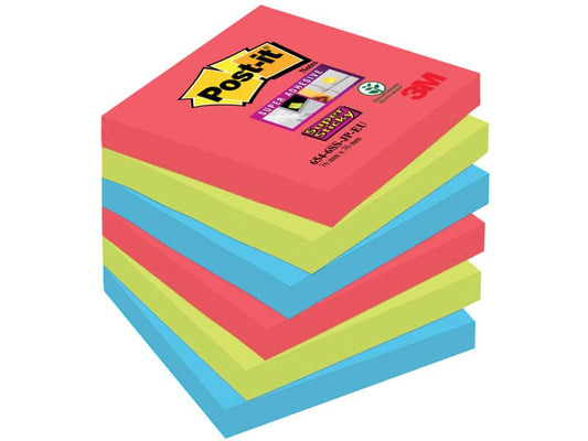 Foglietti riposizionabili Post-it® Super Sticky Bora Bora 76x76 mm assortiti conf. 6 blocchetti da 90 ff - 654-6SS-JP