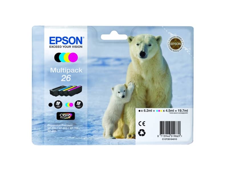 Cartucce inkjet Orso polare 26 Epson n+c+m+g Conf. 4 - C13T26164012