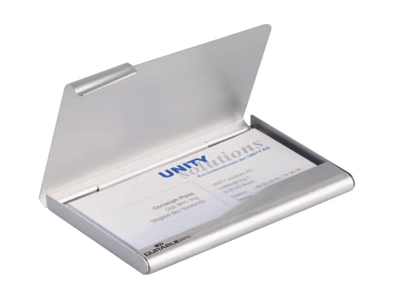 Portabiglietti da visita Durable BUSINESS CARD BOX alluminio argento metallizz. fino a 20 biglietti - 241523