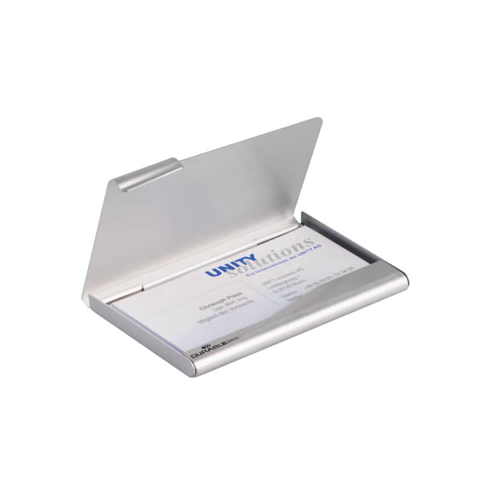 Portabiglietti da visita Durable BUSINESS CARD BOX alluminio argento metallizz. fino a 20 biglietti - 241523