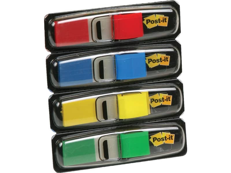 Segnapagina removibili Post-it® Index Mini con dispenser blu, giallo, verde, rosso  4 confezioni da 35 - 683-4