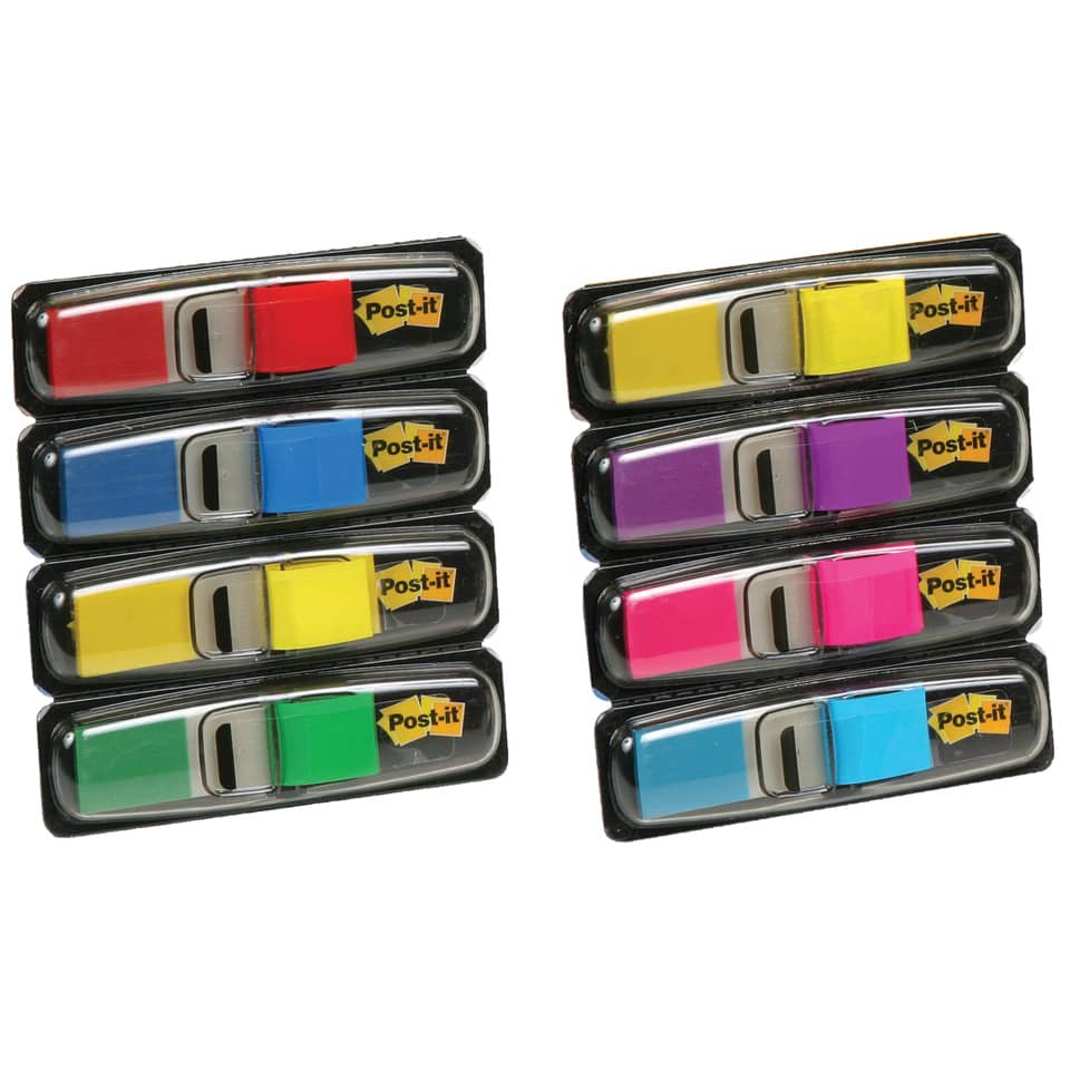 Segnapagina removibili Post-it® Index Mini con dispenser blu, giallo, verde, rosso  4 confezioni da 35 - 683-4