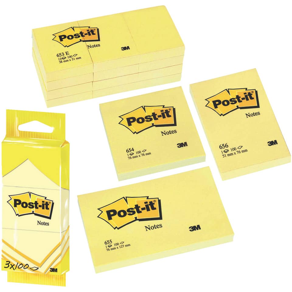 Foglietti riposizionabili classici Post-it® Notes 38x51 mm 100 ff Giallo Canary™  conf. da 12 - 653E