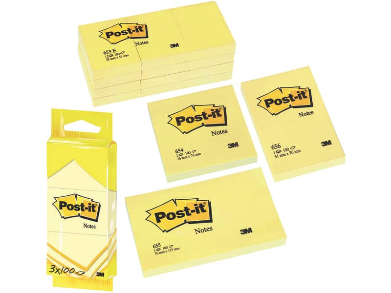 Foglietti riposizionabili classici Post-it® Notes 38x51 mm 100 ff Giallo Canary™  conf. da 12 - 653E