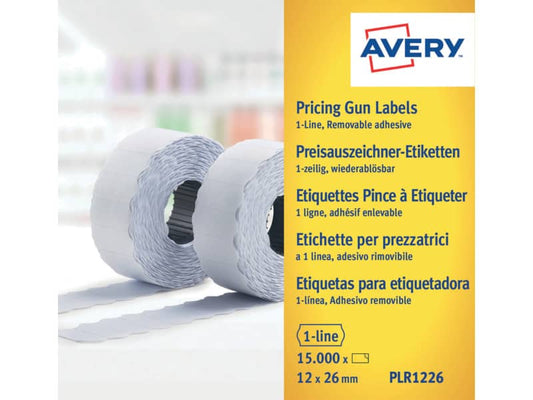 Etichette removibili per prezzatrici 1 linea Avery 12x26 mm bianco - Conf. 10 rotoli da 1500 etichette - PLR1226