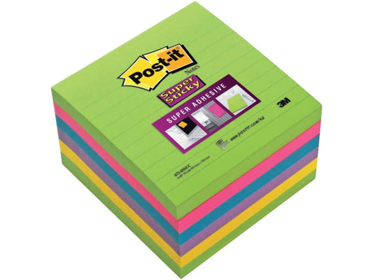 Foglietti riposizionabili Post-it® Super Sticky Notes a righe assortiti conf. 6 blocchetti da 90 ff - 675-6SSUC