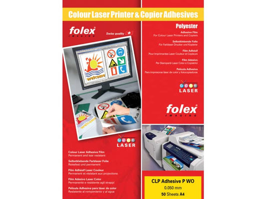 Film adesivo per stampanti laser e copiatrici Folex CLP Adhesive P WO 0,05 mm A4 lucido Cf. 50 - 2999W.050.44100