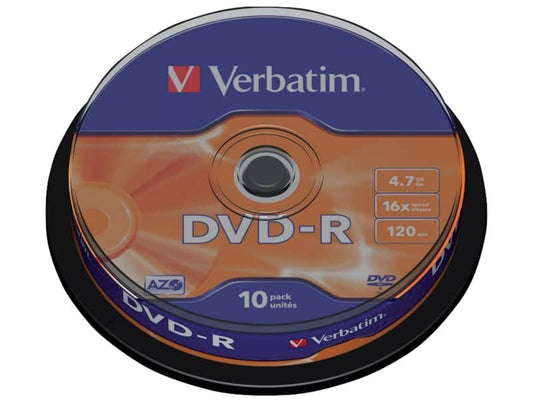 DVD-R Verbatim 16x 4.7 GB Spindle Case in confezione da 10 dvd - 43523