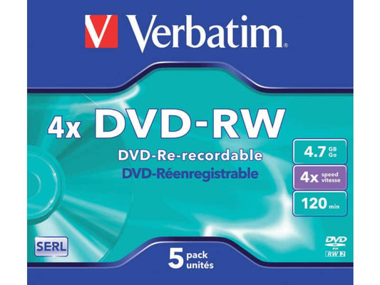 DVD-RW Verbatim Jewel Case 4.7 GB - velocità di scrittura 4x conf. da 5 - 43285