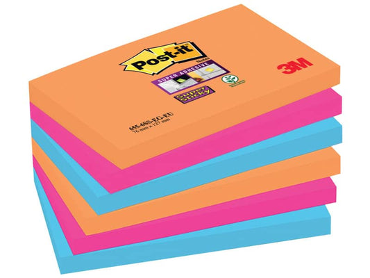 Foglietti riposizionabili Post-it® Super Sticky Bangkok 76x127 mm assortiti conf. 6 blocchetti da 90 ff - 655-6SS-EG